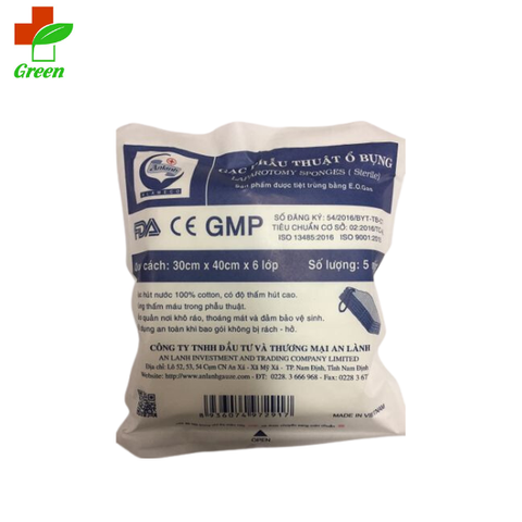 Gạc phẫu thuật ổ bụng 30x40x6 lớp