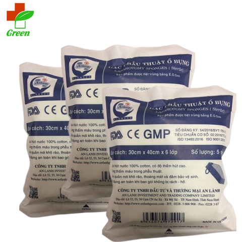 Gạc phẫu thuật ổ bụng 30x40x6 lớp