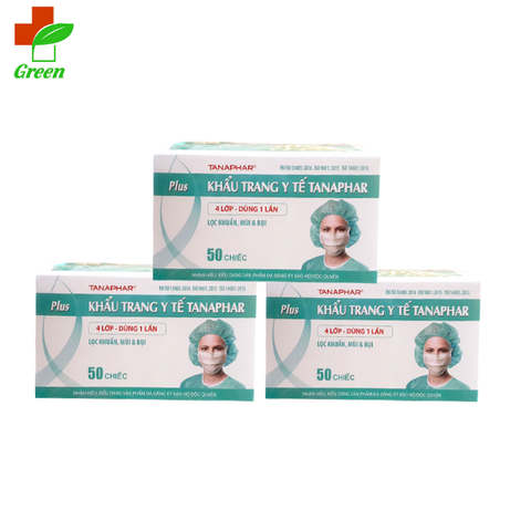  Khẩu Trang Y Tế Kháng Khuẩn Tanaphar Plus 4 Lớp (Hộp 50 Cái) 