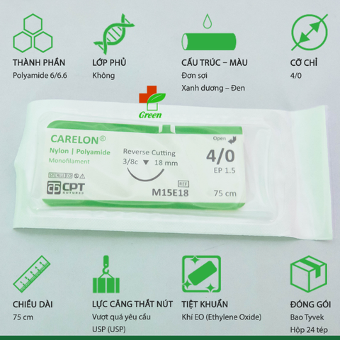  Chỉ phẫu thuật không tiêu CPT Carelon nylon – polyamide các số 2 3 4 5 6 