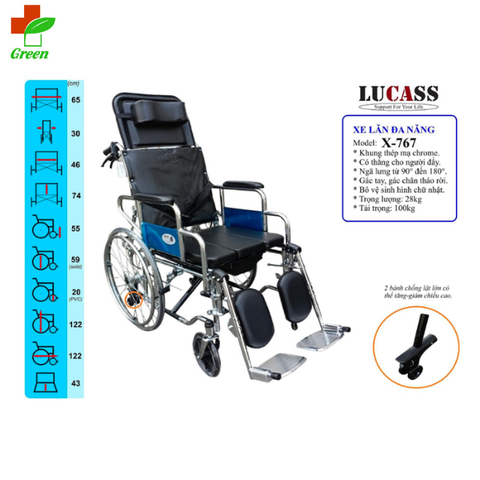  Xe Lăn Lucass X767 - Có bô vệ sinh, thắng tay và chống lật BH 1 Năm 