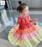  Đầm vải cotton thô nhiều tầng rainbow 