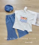  Set bé gái 3 món: áo thun + quần legging loe + mũ beret 