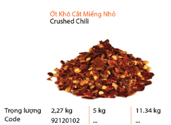 Ớt khô cắt miếng nhỏ