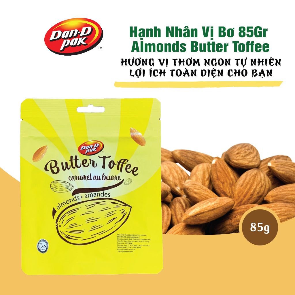 Hạnh Nhân siêu ngon đủ vị bơ, caramel, nước cốt dừa, quế, muối biển giòn rụm, phù hợp với mọi lứa tuổi 85g Dan D Pak
