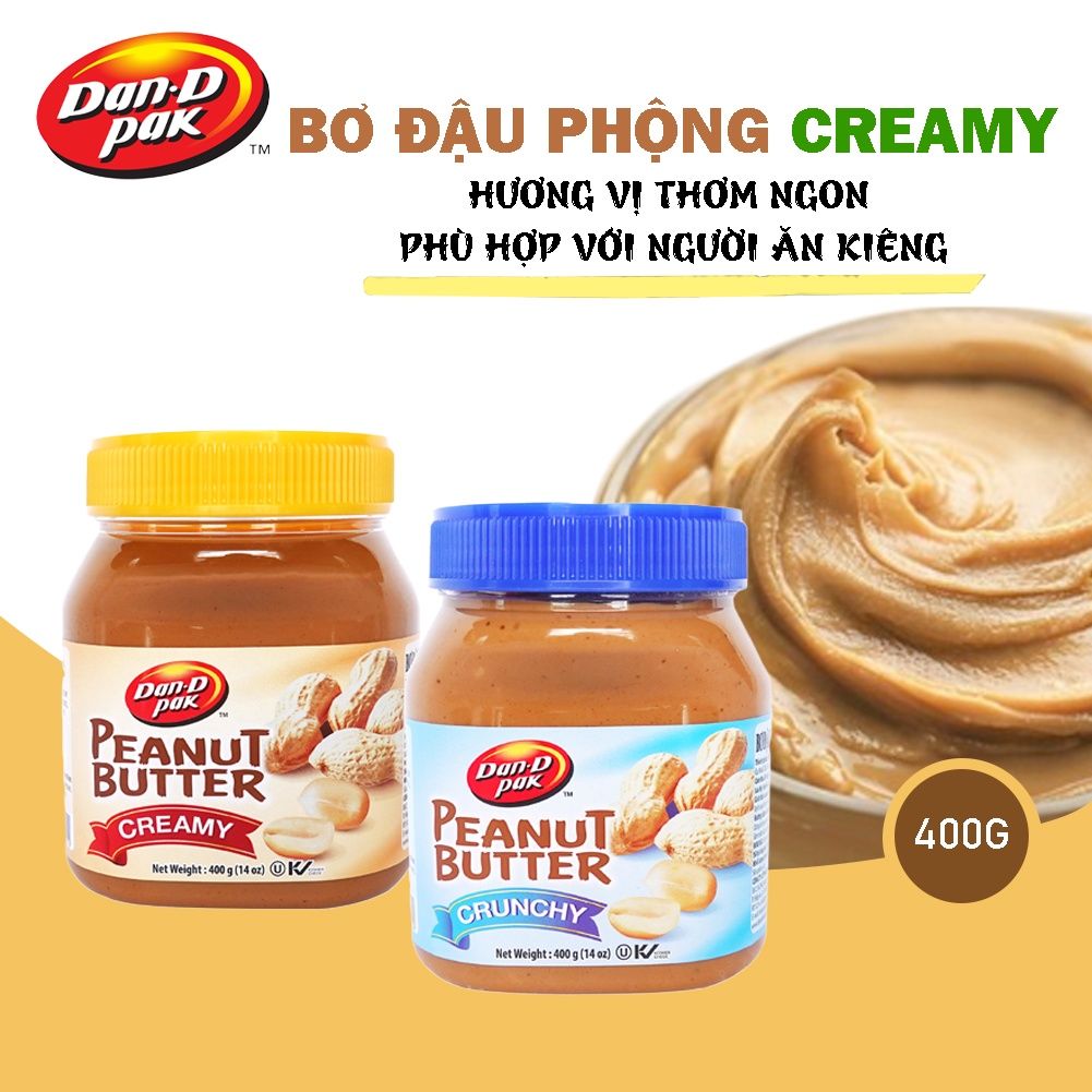 Bơ đậu phộng mịn và hạt tự nhiên không chất bảo quản, bữa ăn dinh dưỡng 400g Dan D Pak