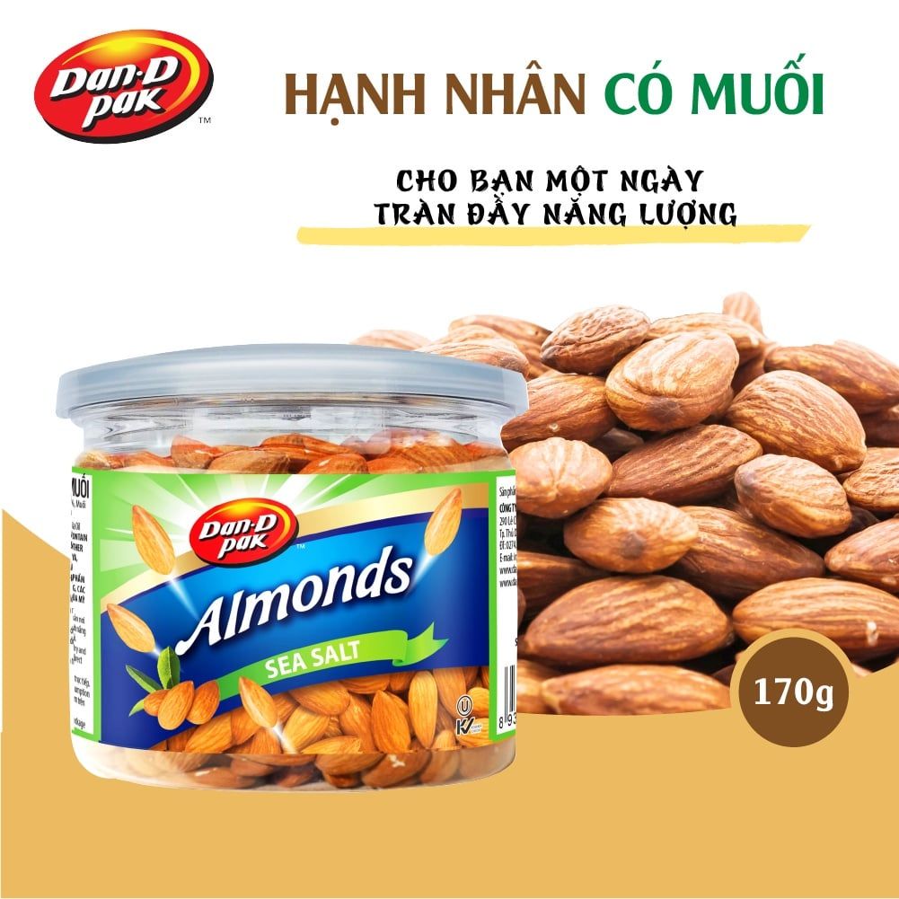 Hạnh nhân muối - không muối đồ ăn vặt tốt cho sức khỏe 170g Dan D Pak
