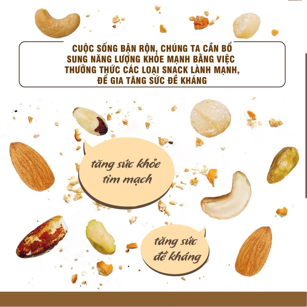 Hạt Thập Cẩm Premium Không Muối Hạt điều, Hạnh nhân, Hạt ba tây, Hạt macadamia, Hạt dẻ, Dầu thực vật 215g Dan D Pak