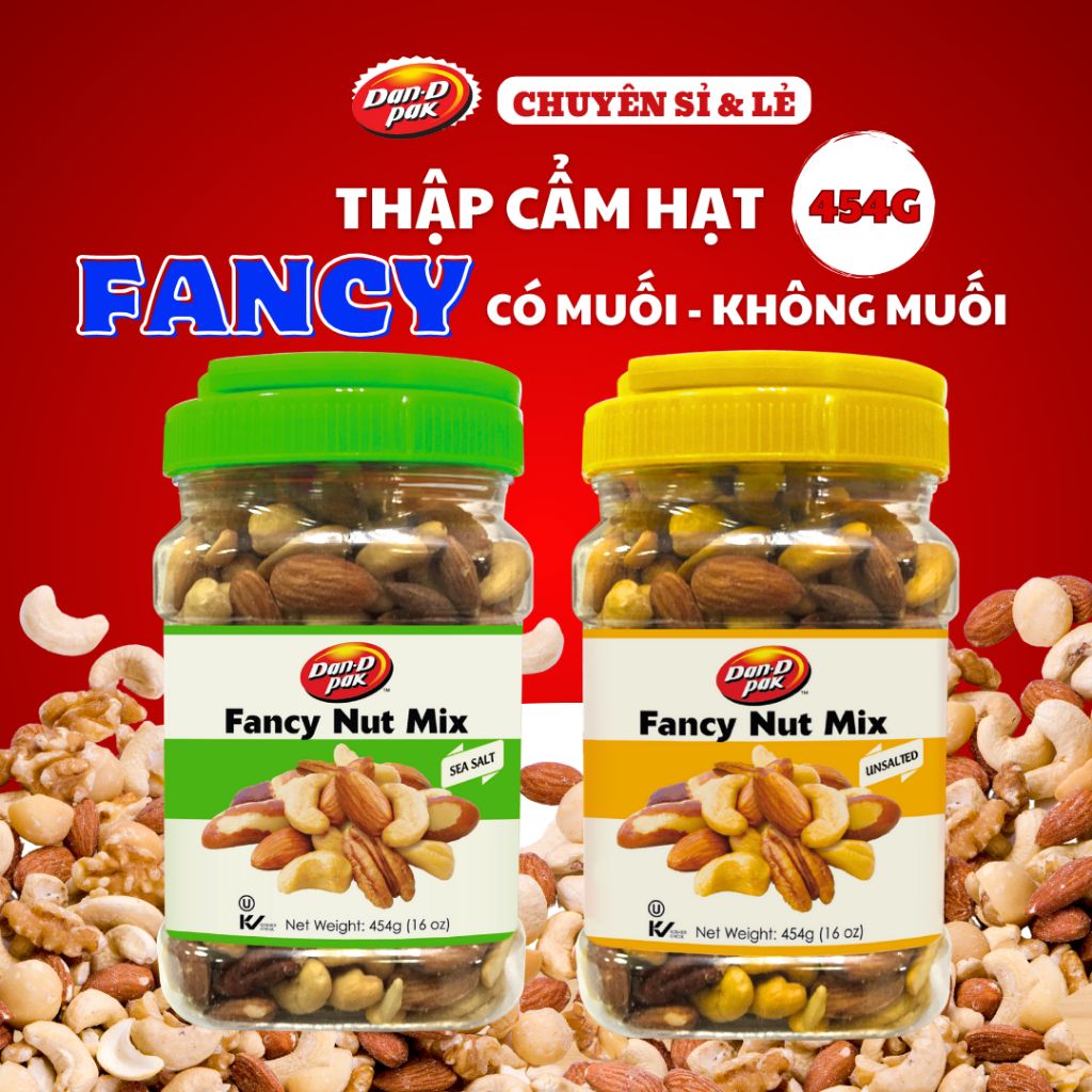 Thùng hạt thập cẩm Fancy muối - không muối 250g, 454g Hạt điều, Hạnh nhân, Hạt ba tây, Hồ đào, Dầu cọ Dan D Pak
