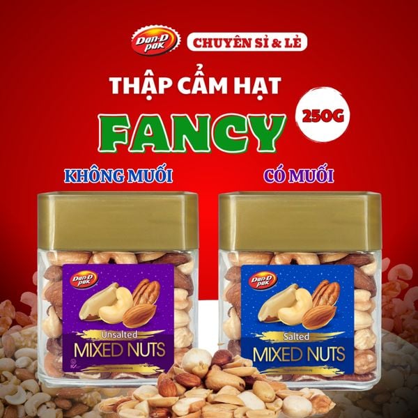  Hạt thập cẩm Fancy muối - không muối Hạt điều, Hạnh nhân, Hạt ba tây, Hồ đào, Dầu cọ, Dầu canola 250g Dan D Pak 