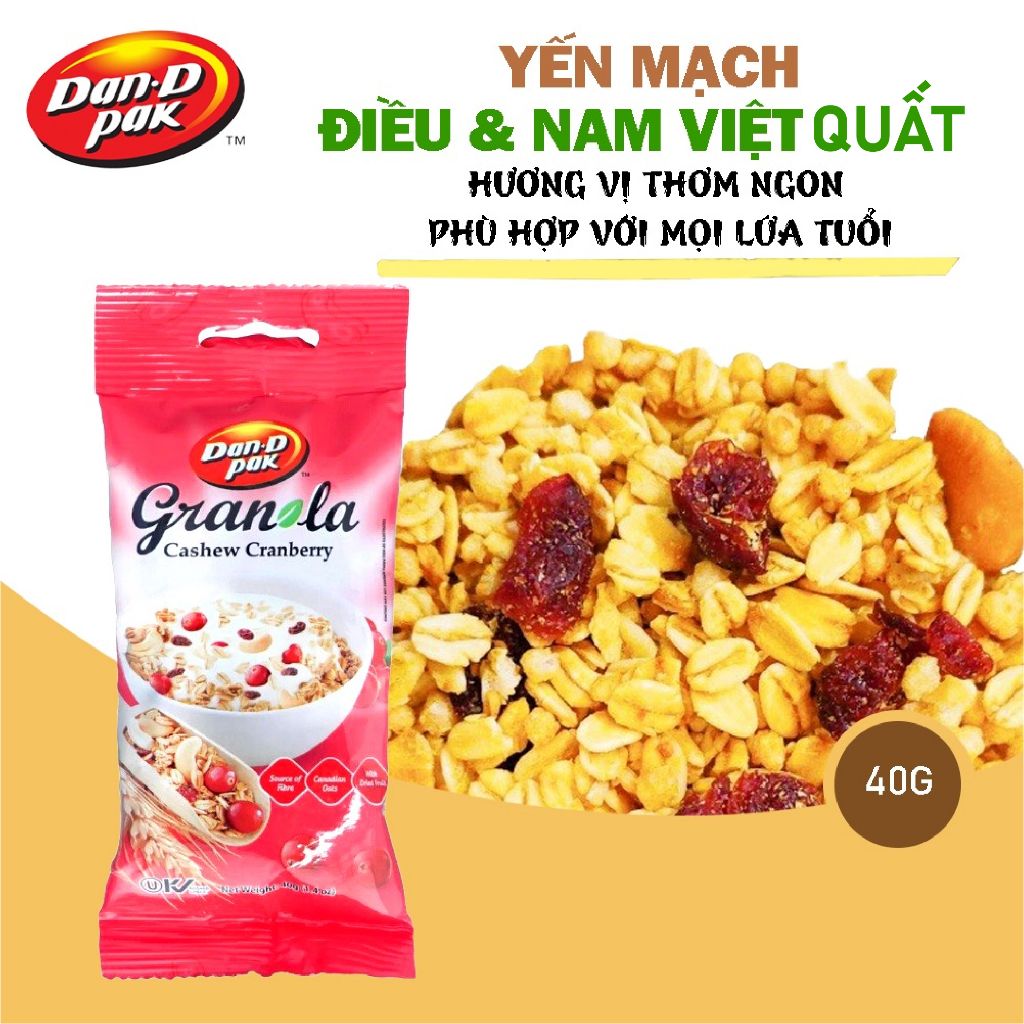 Hạt ngũ cốc Granola Điều và Nam Việt Quất bổ sung dinh dưỡng bữa sáng 40g Dan D Pak