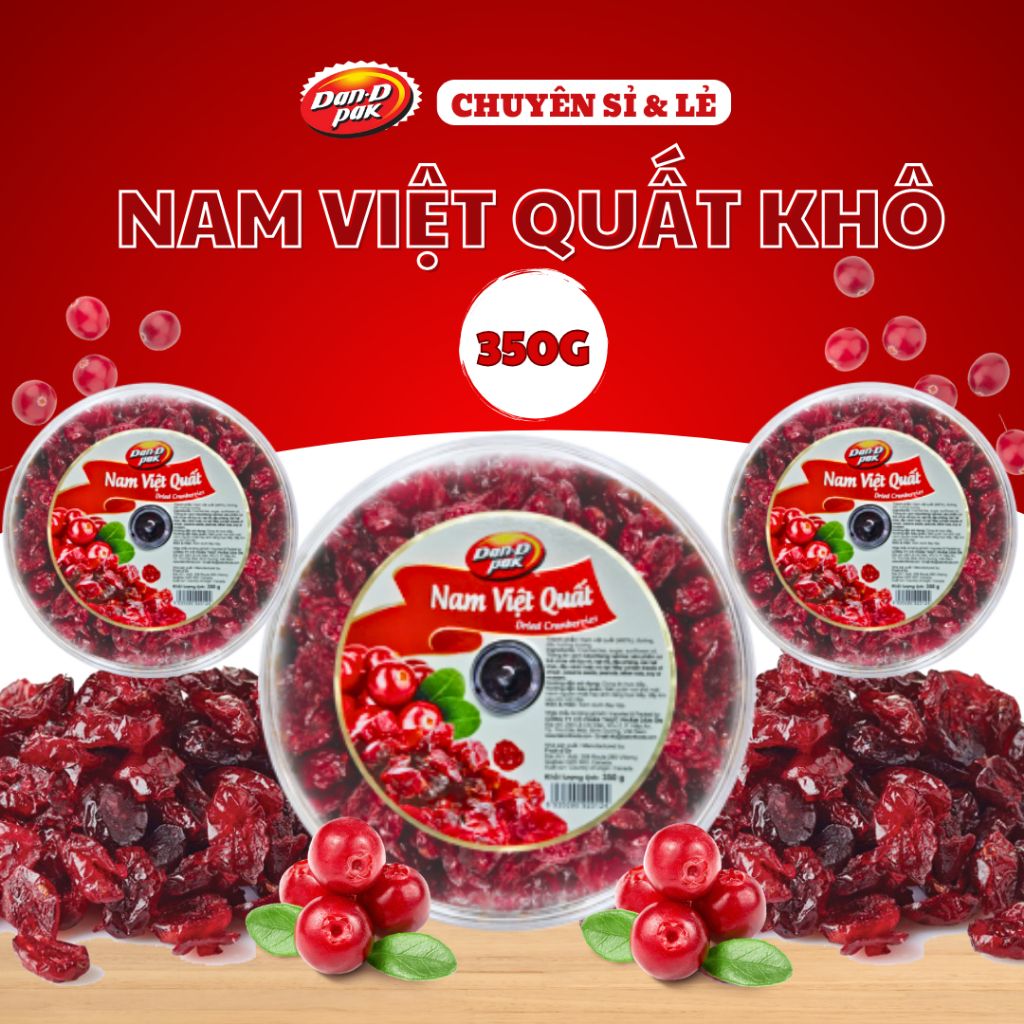 Thùng nam việt quất tự nhiên nhập khẩu 150g x 12 gói, 350g x 18 hũ Dan D Pak