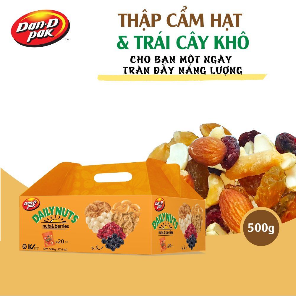 Thập cẩm hạt và trái cây khô Dailynuts hạt điều, hạnh nhân, hạt bí xanh, nam việt quất, anh đào 500g Dan D Pak