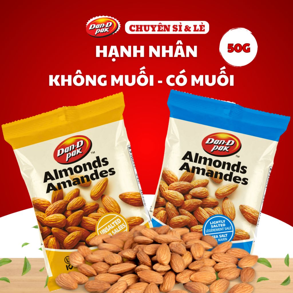 Hạnh nhân không muối ăn vặt giòn giòn 50g Dan D Pak