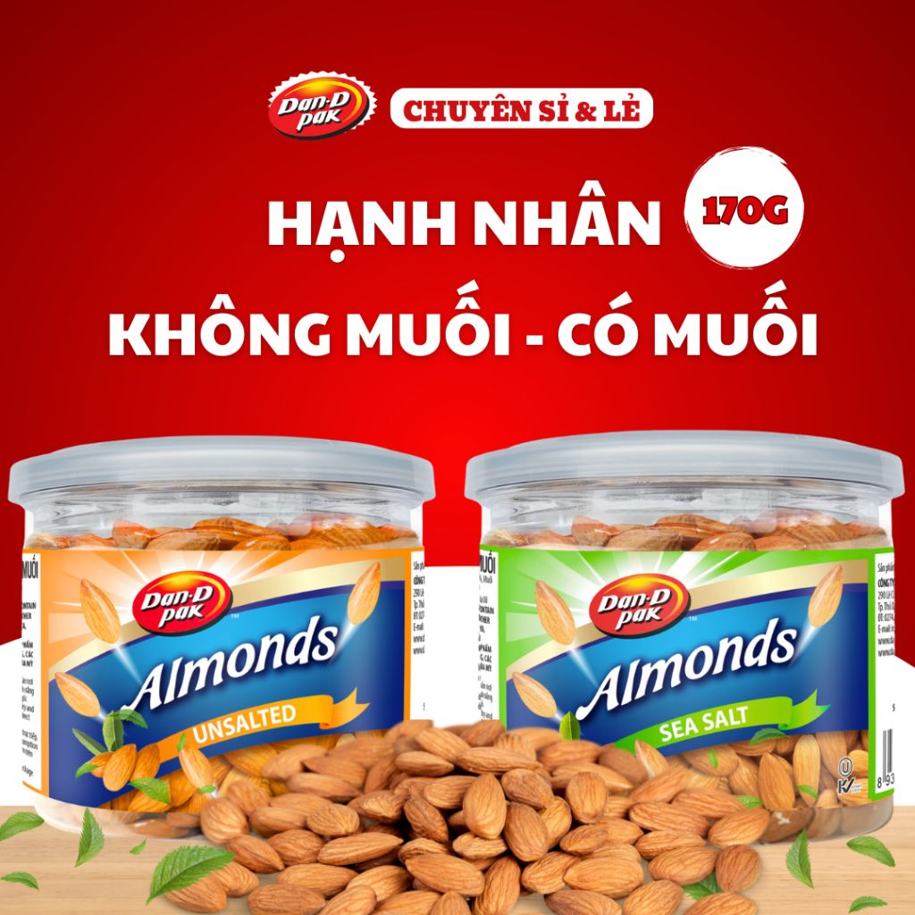 Thùng hạnh nhân muối - không muối 170g x 12 hũ Dan D Pak
