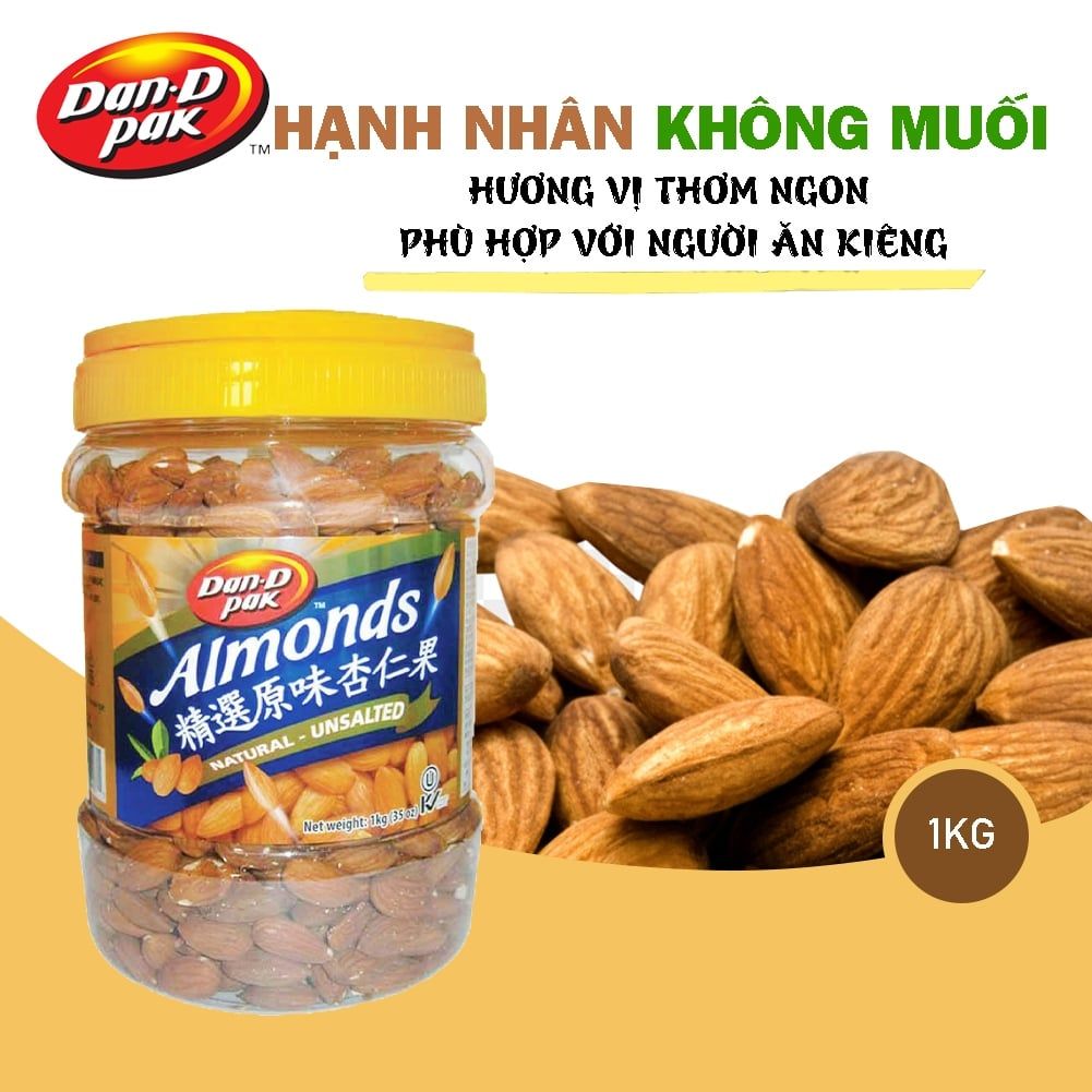 Thùng hạnh nhân muối, không muối, sống 1kg x 8 hũ Dan D Pak