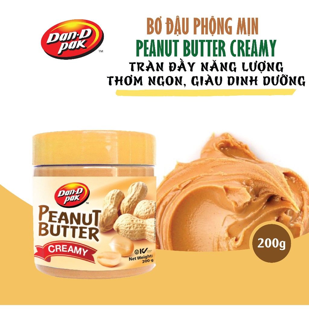 Bơ đậu phộng hạt và mịn tự nhiên không chất bảo quản, dinh dưỡng năng lượng 200g Dan D Pak