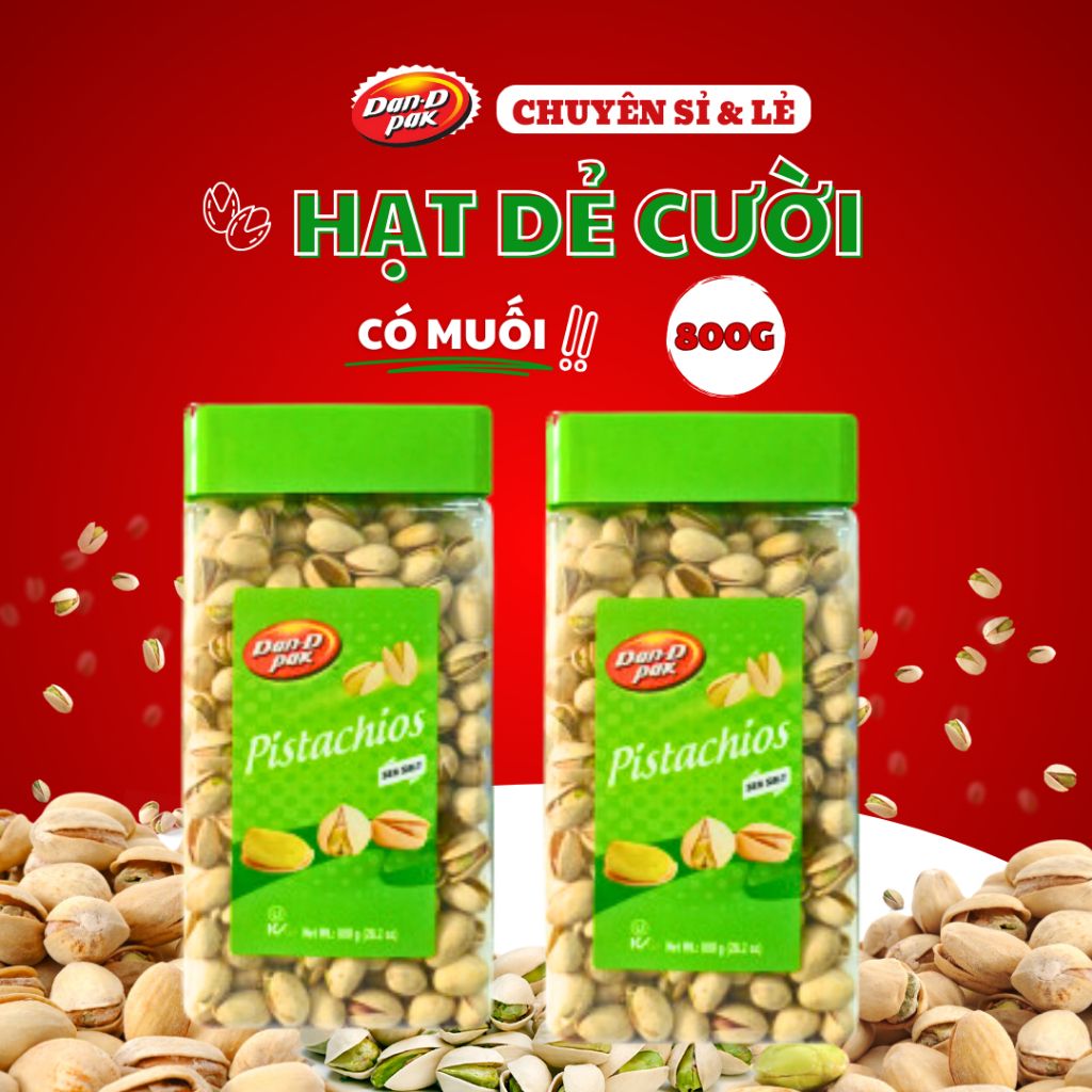 Thùng hạt dẻ cười sấy muối các loại 160g x 10 hũ, 185g x 12 hũ, 380g x 12 hũ, 800g x 8 hũ Dan D Pak