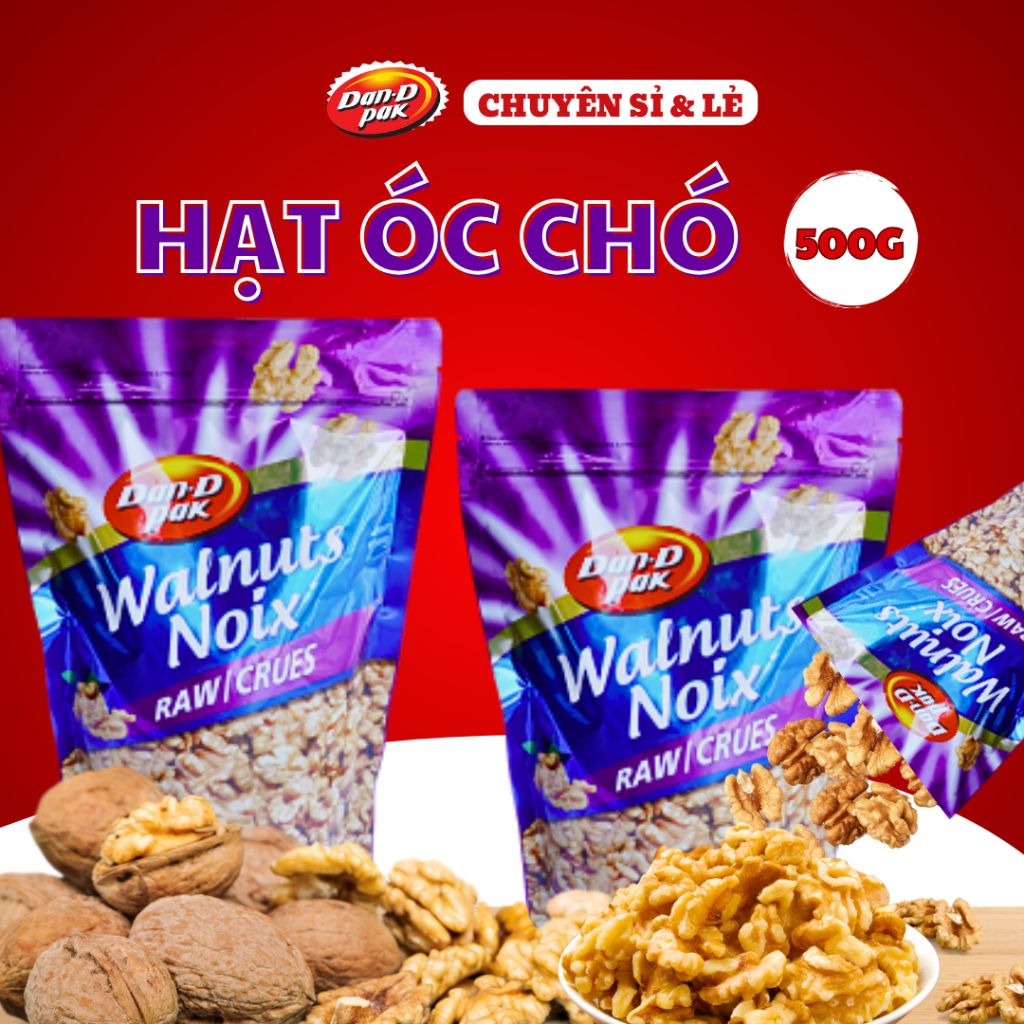 Thùng hạt óc chó tự nhiên nhập khẩu ăn vặt giàu dinh dưỡng 500g x 12 gói Dan D Pak