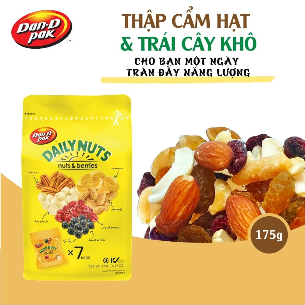 Thập cẩm hạt và trái cây khô Dailynuts hạt điều, hạnh nhân, hạt bí xanh, nam việt quất, anh đào 175g Dan D Pak