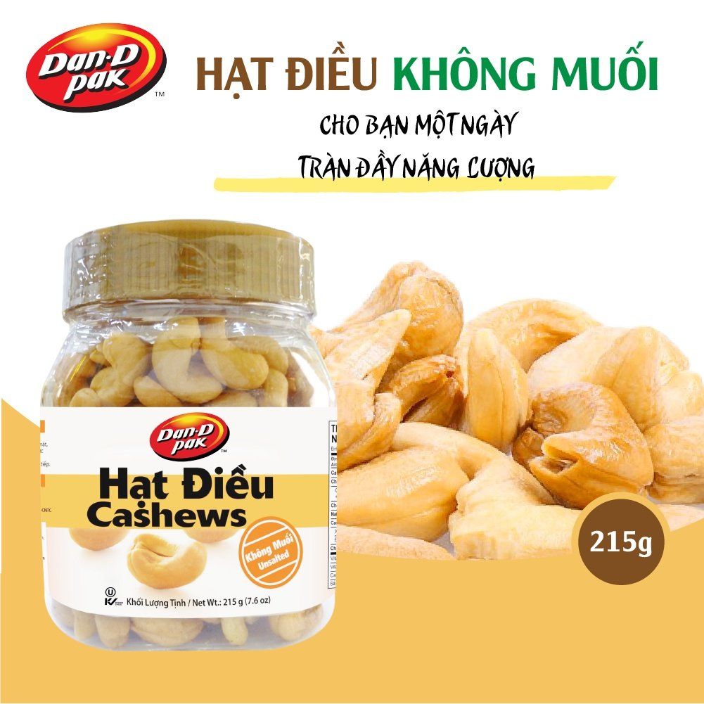 Hạt điều muối - không muối 215g Dan D Pak