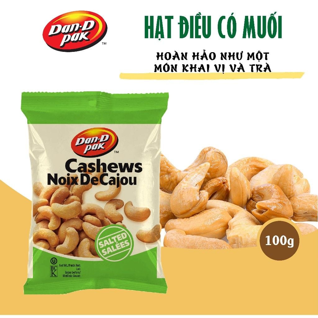 Thùng hạt điều các vị có muối, không muối, cay, syrup lá phong, mật ong, tỏi, muối tiêu 100g x 12 gói Dan D Pak