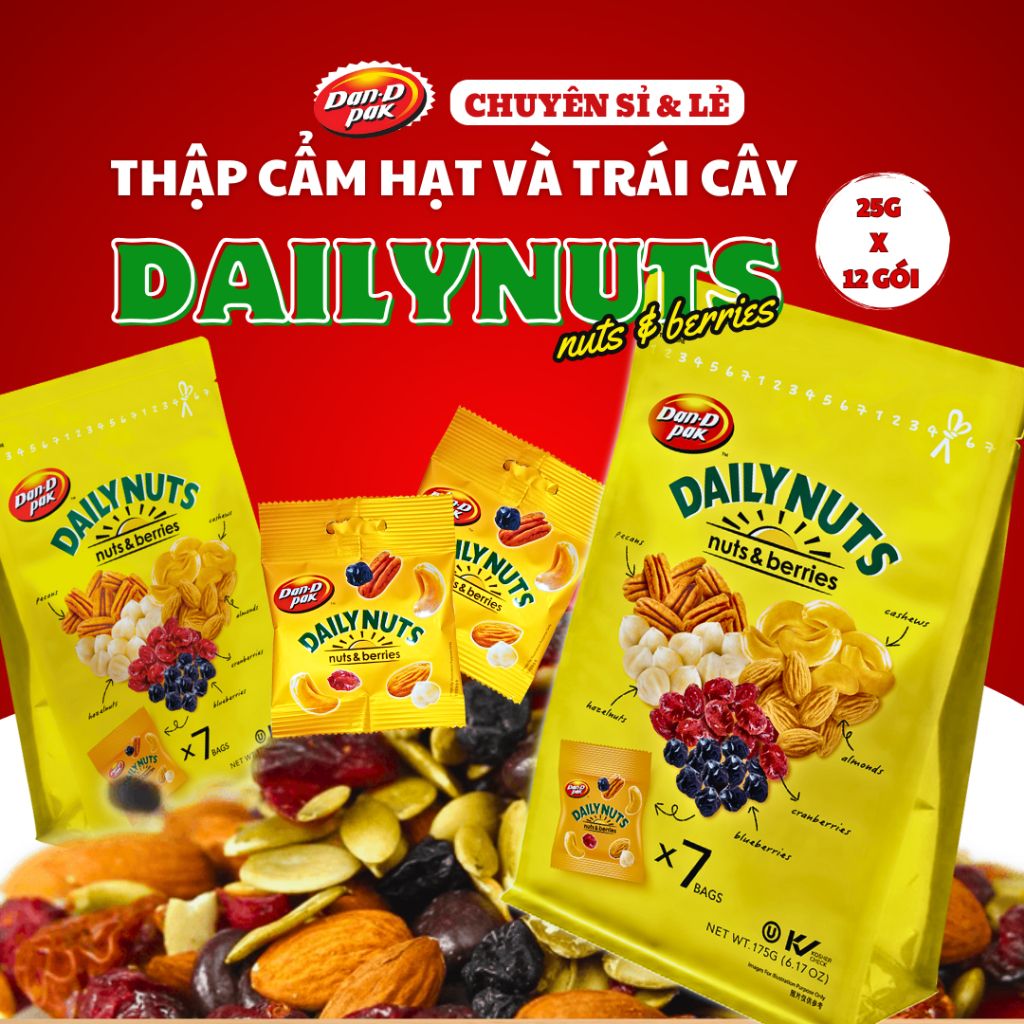 Thùng thập cẩm hạt & trái cây khô DailyNuts 175g x 7 gói Dan D Pak