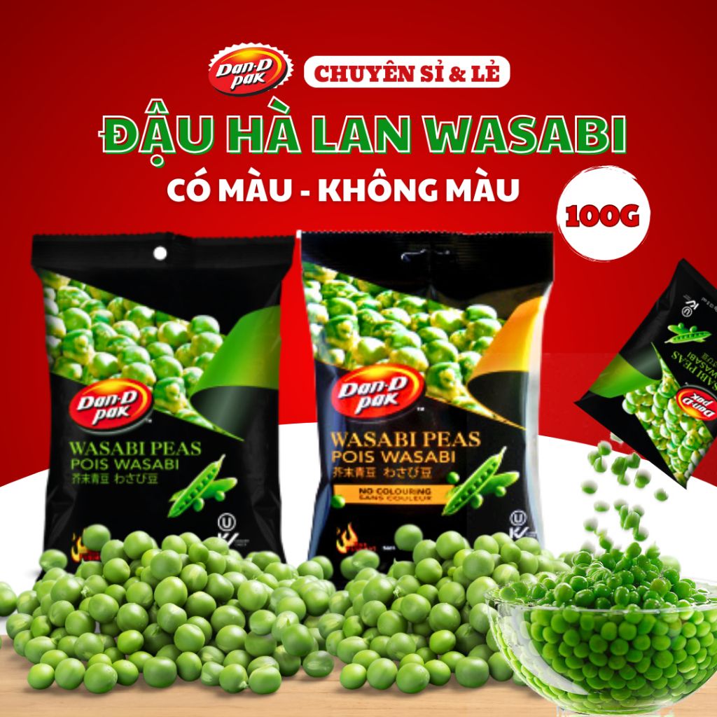 Đậu hà lan wasabi có màu, không màu ăn vặt giòn thơm 100g Dan D Pak