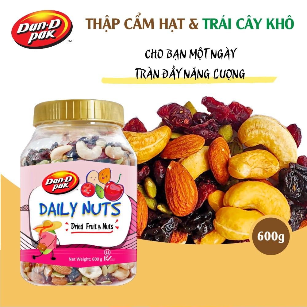 Thập Cẩm Hạt & Trái Cây Khô DailyNuts Hạt điều, hạnh nhân, hạt bí, nam việt quất, cherry khô 600g Dan D Pak