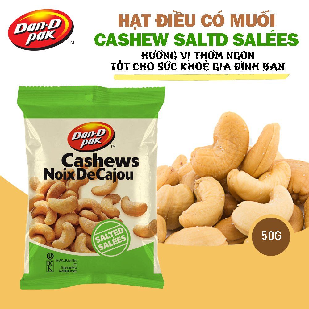 Hạt điều muối - không muối 50g Dan D Pak