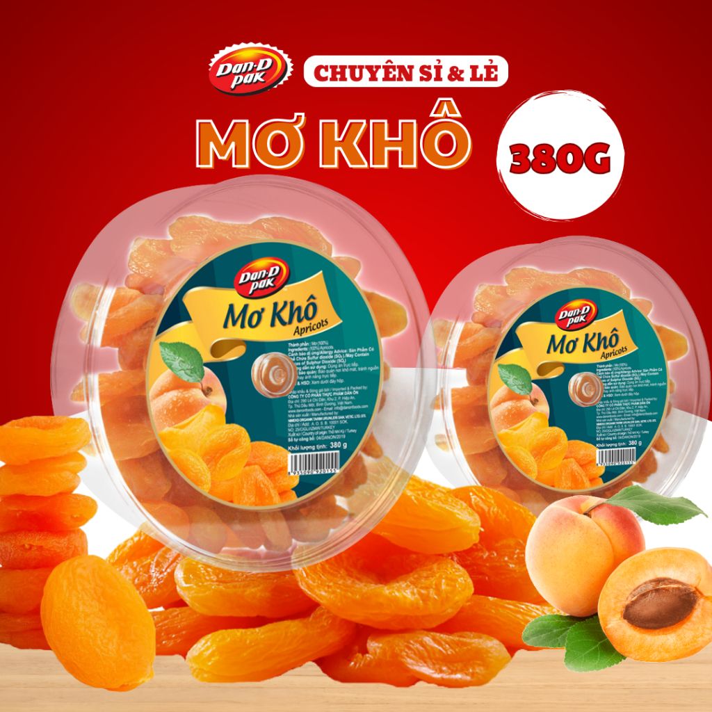 Thùng mơ khô tự nhiên nhập khẩu 380g x 18 hũ, 120g x 12 gói Dan D Pak