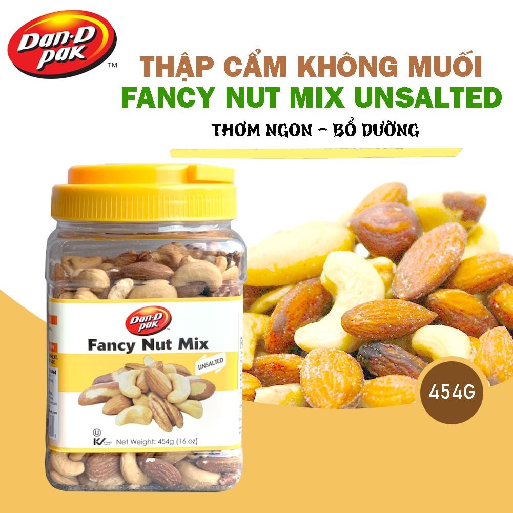 Thùng hạt thập cẩm Fancy muối - không muối 250g, 454g Hạt điều, Hạnh nhân, Hạt ba tây, Hồ đào, Dầu cọ Dan D Pak