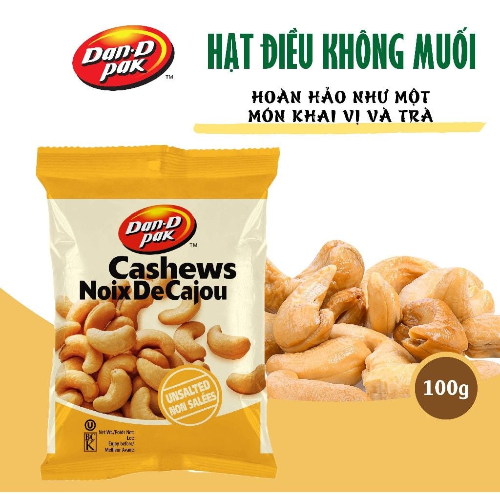 Thùng hạt điều các vị có muối, không muối, cay, syrup lá phong, mật ong, tỏi, muối tiêu 100g x 12 gói Dan D Pak