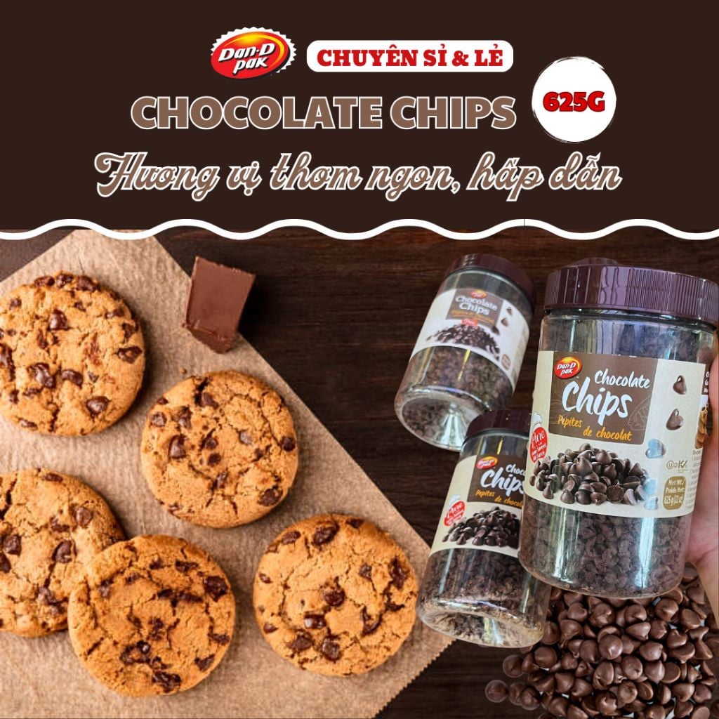 Socola chip (Choco chip) màu đen chế biến các món ăn, nước uống 625g Dan D Pak