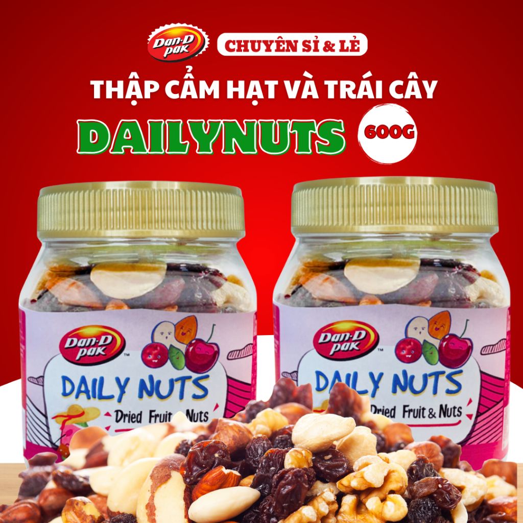 Thập Cẩm Hạt & Trái Cây Khô DailyNuts Hạt điều, hạnh nhân, hạt bí, nam việt quất, cherry khô 600g Dan D Pak