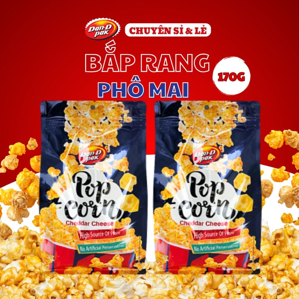 Thùng bắp rang vị phô mai - caramel 170g x 12 gói Dan D Pak