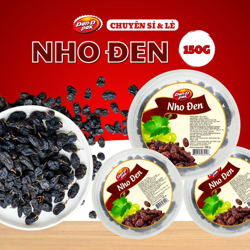 Thùng nho đen tự nhiên nhập khẩu 150g x 24 hộp, 454g x 18 hộp Dan D Pak