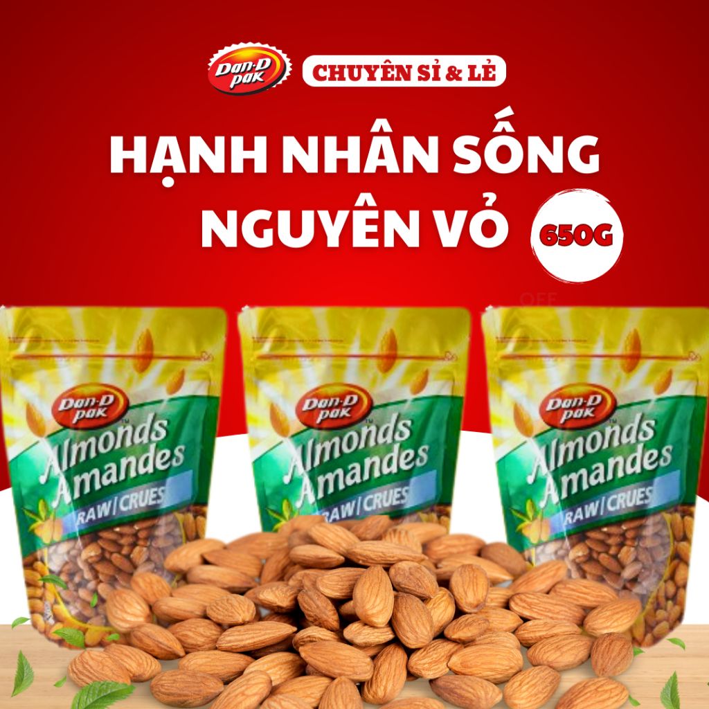 Hạnh nhân sống nhập khẩu Mỹ chế biến các món ăn tốt cho sức khỏe 650g Dan D Pak