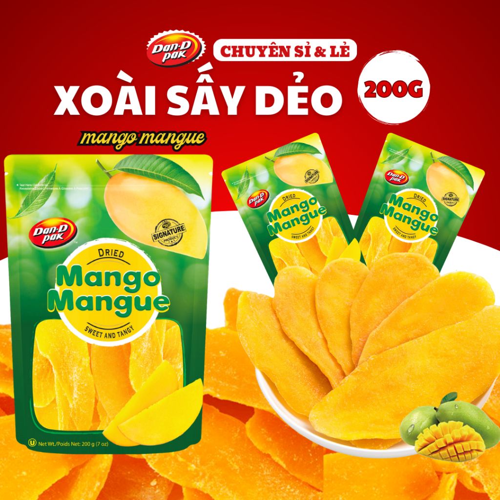Xoài Sấy Dẻo ăn kiêng không thiếu chất, mệt mỏi, không có bất kỳ chất bảo quản nào khác 200g, 85g  Dan D Pak