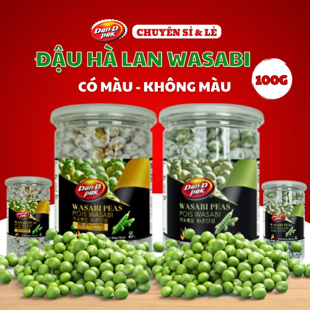 Đậu hà lan wasabi có màu, không màu ăn vặt giòn thơm 100g Dan D Pak