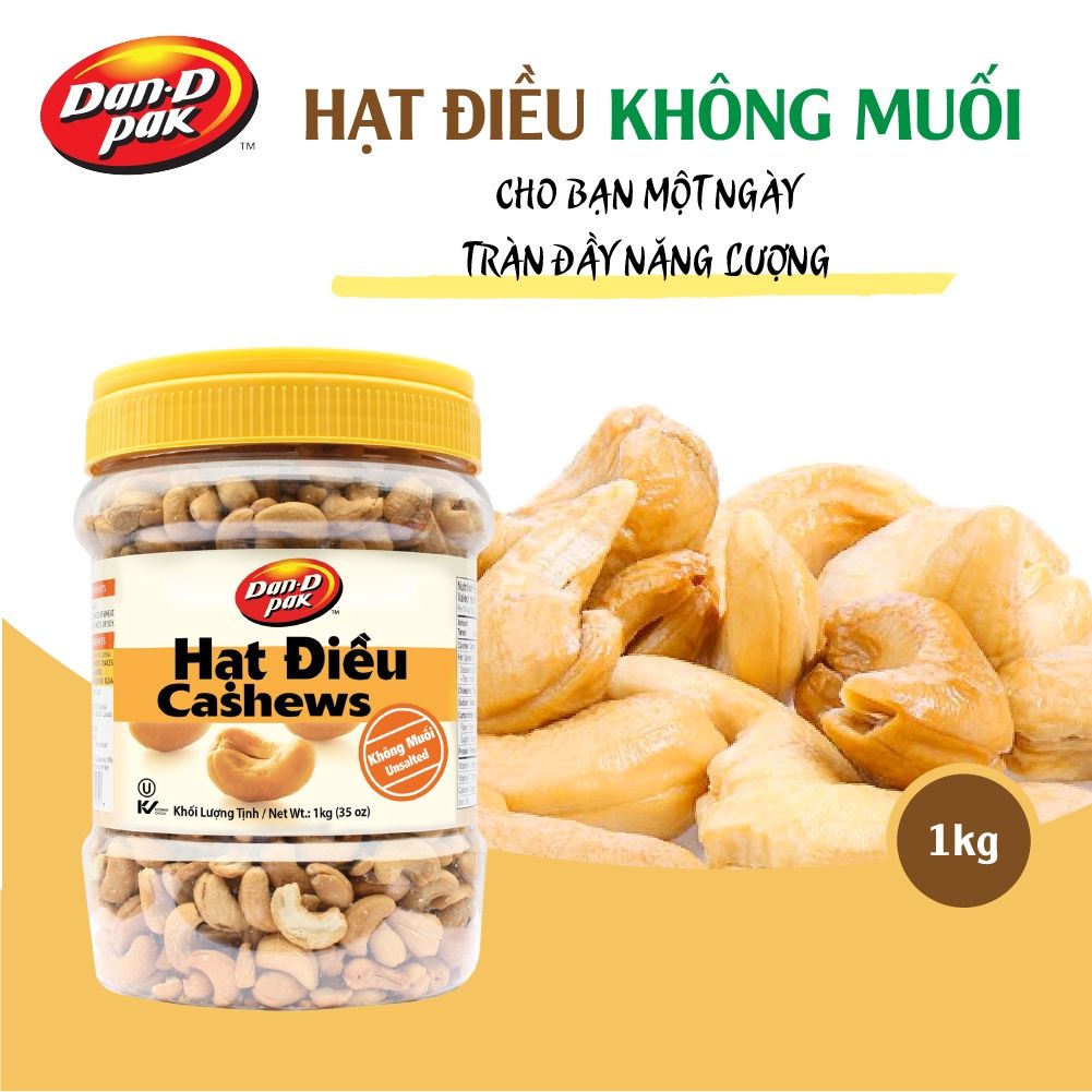 Hạt điều không muối 1kg Dan D Pak