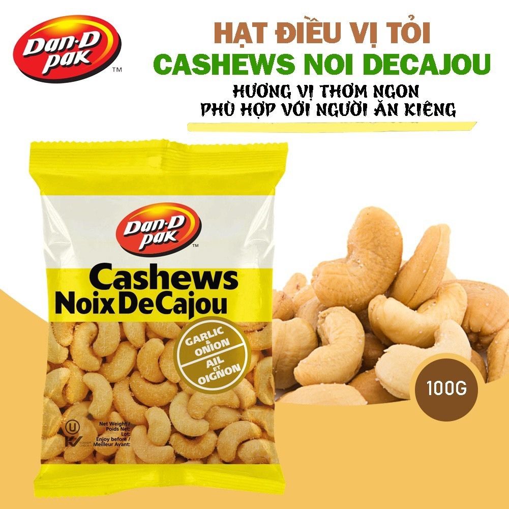 Thùng hạt điều các vị có muối, không muối, cay, syrup lá phong, mật ong, tỏi, muối tiêu 100g x 12 gói Dan D Pak