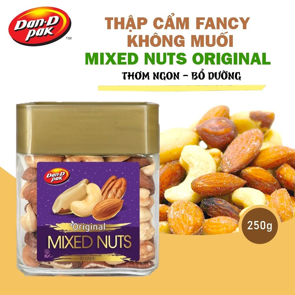 Thùng hạt thập cẩm Fancy muối - không muối 250g, 454g Hạt điều, Hạnh nhân, Hạt ba tây, Hồ đào, Dầu cọ Dan D Pak