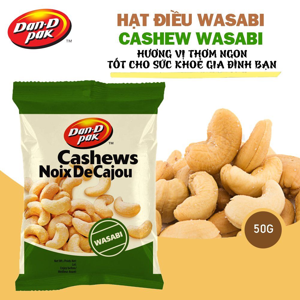 Hạt Điều Wasabi hương vị cay nồng mạnh mẽ kích thích cả vị giác và khứu giác 50g Dan D Pak