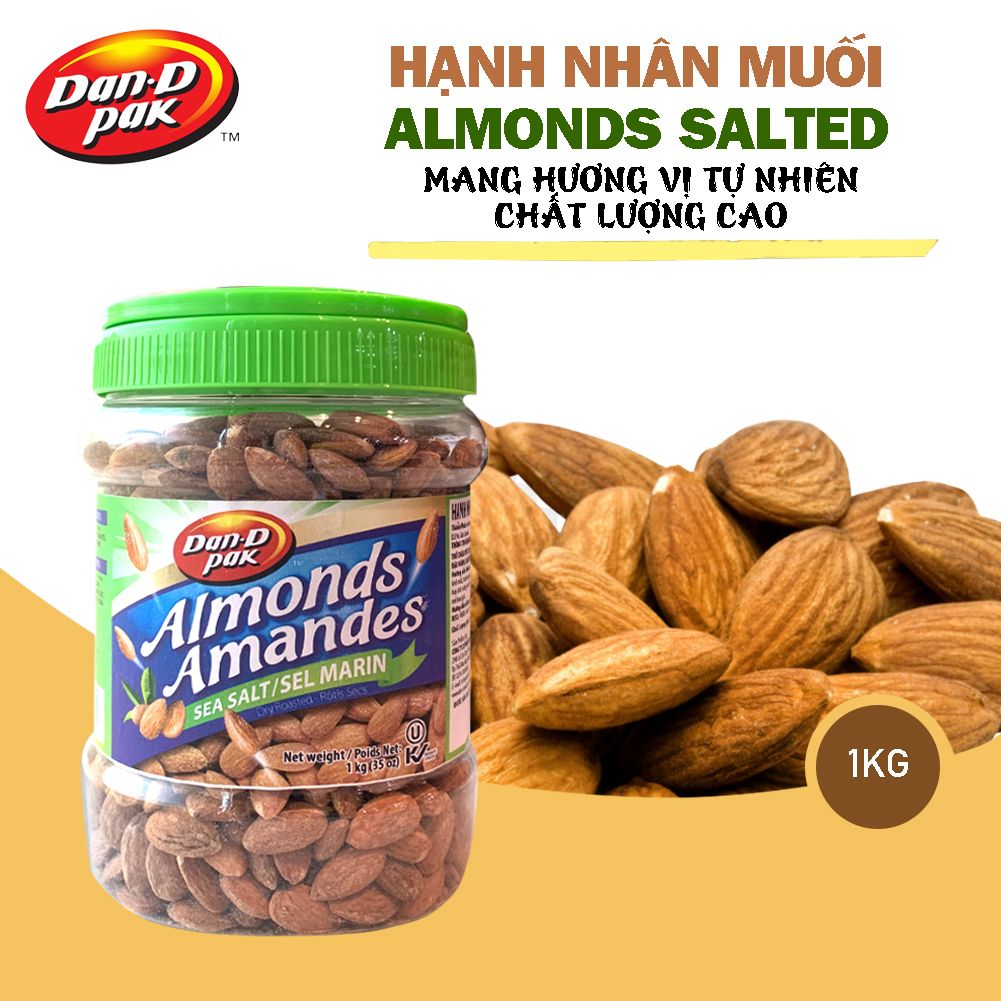 Thùng hạnh nhân muối, không muối, sống 1kg x 8 hũ Dan D Pak