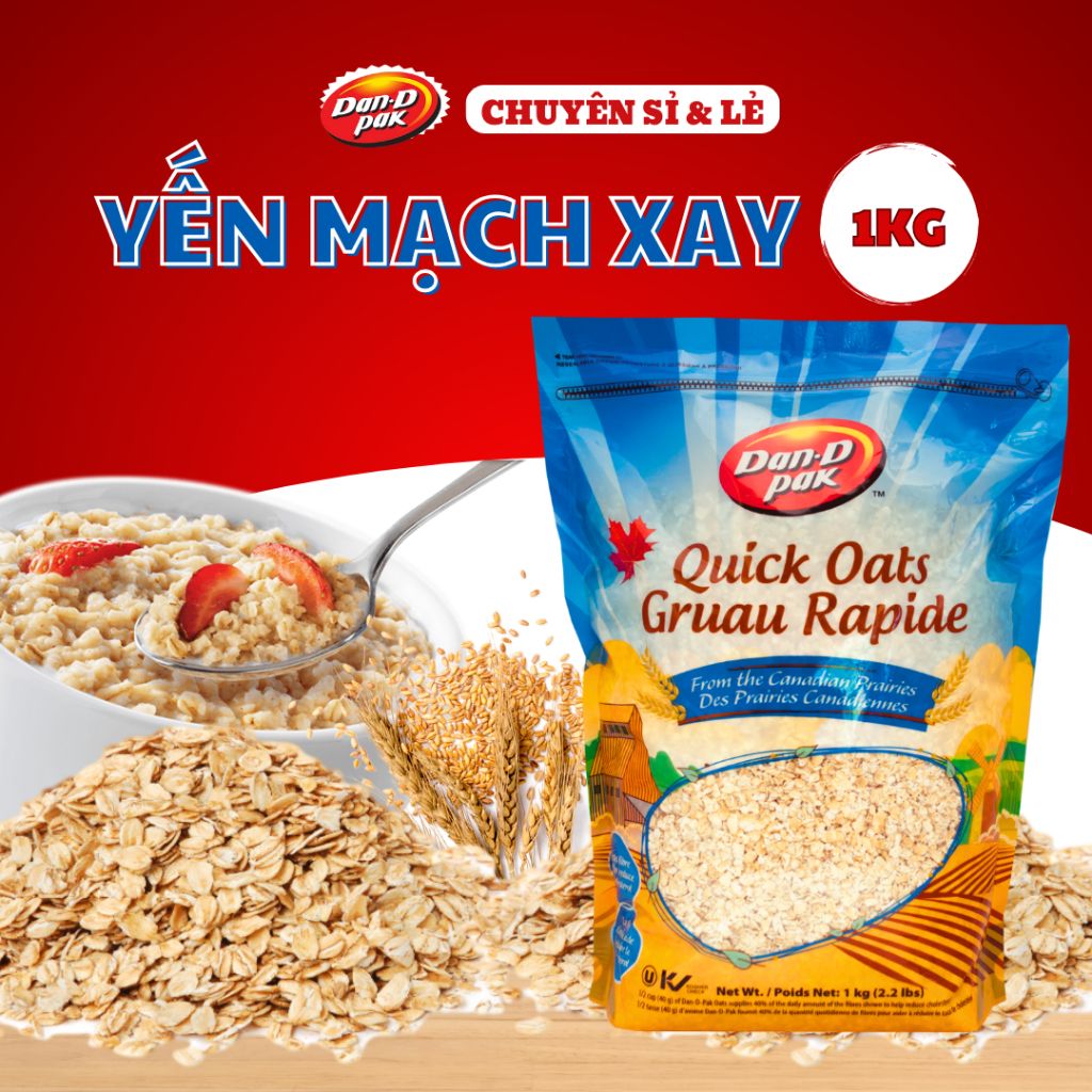 Thùng yến mạch các loại cán, xay, ăn liền cho người ăn kiêng 1kg x 12 gói Dan D Pak