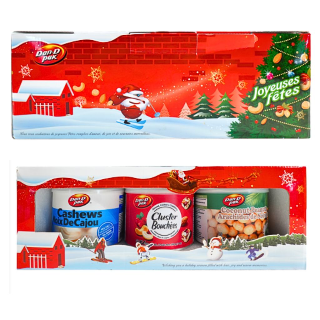 Set hộp quà giáng sinh, quà tặng dành cho người yêu, người thân 3 hộp các vị Holiday Nuts Trio C 627g Dan D Pak