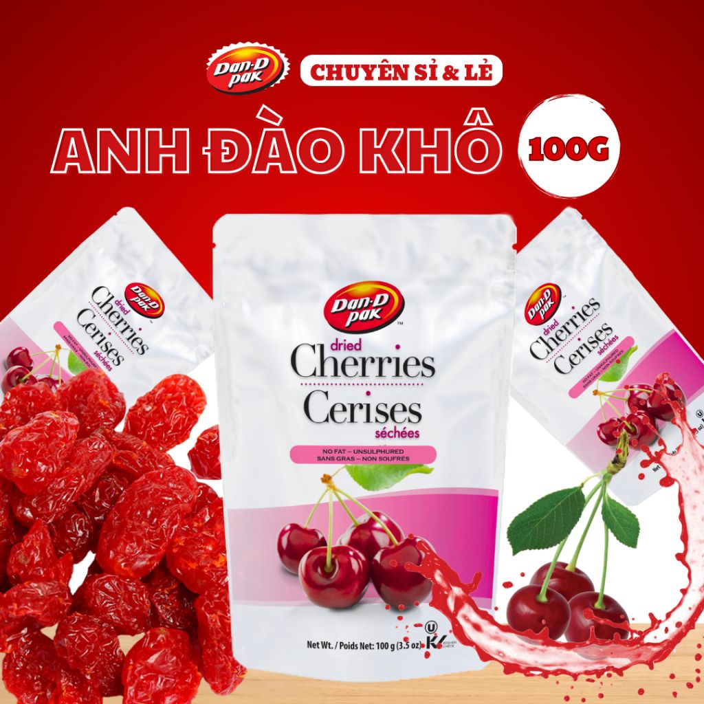 Anh đào nhập khẩu nhiều chất xơ và chất dinh dưỡng, giúp hỗ trợ sức khỏe của hệ tiêu hóa 100g Dan D Pak
