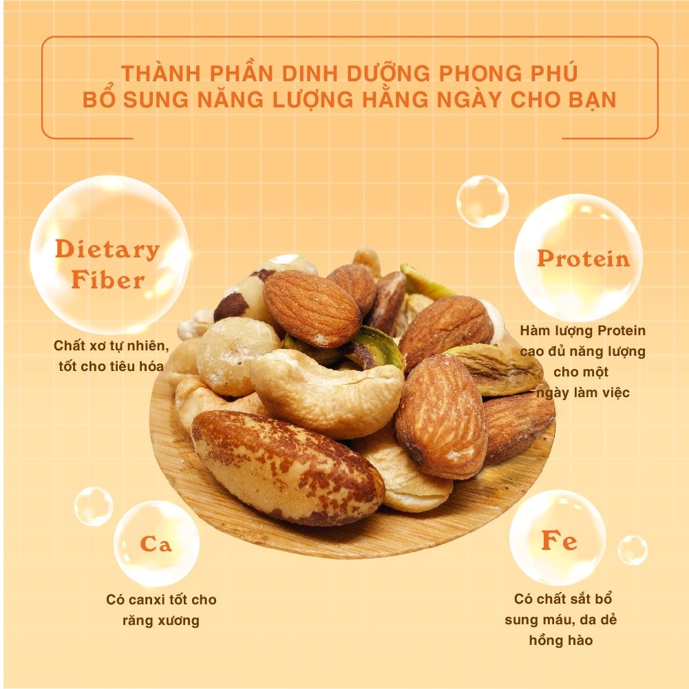 Hạt Thập Cẩm Premium Không Muối Hạt điều, Hạnh nhân, Hạt ba tây, Hạt macadamia, Hạt dẻ, Dầu thực vật 560g Dan D Pak