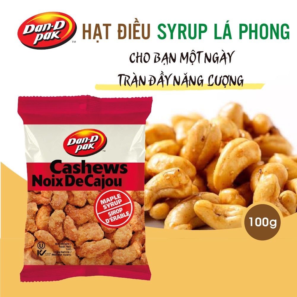 Thùng hạt điều các vị có muối, không muối, cay, syrup lá phong, mật ong, tỏi, muối tiêu 100g x 12 gói Dan D Pak